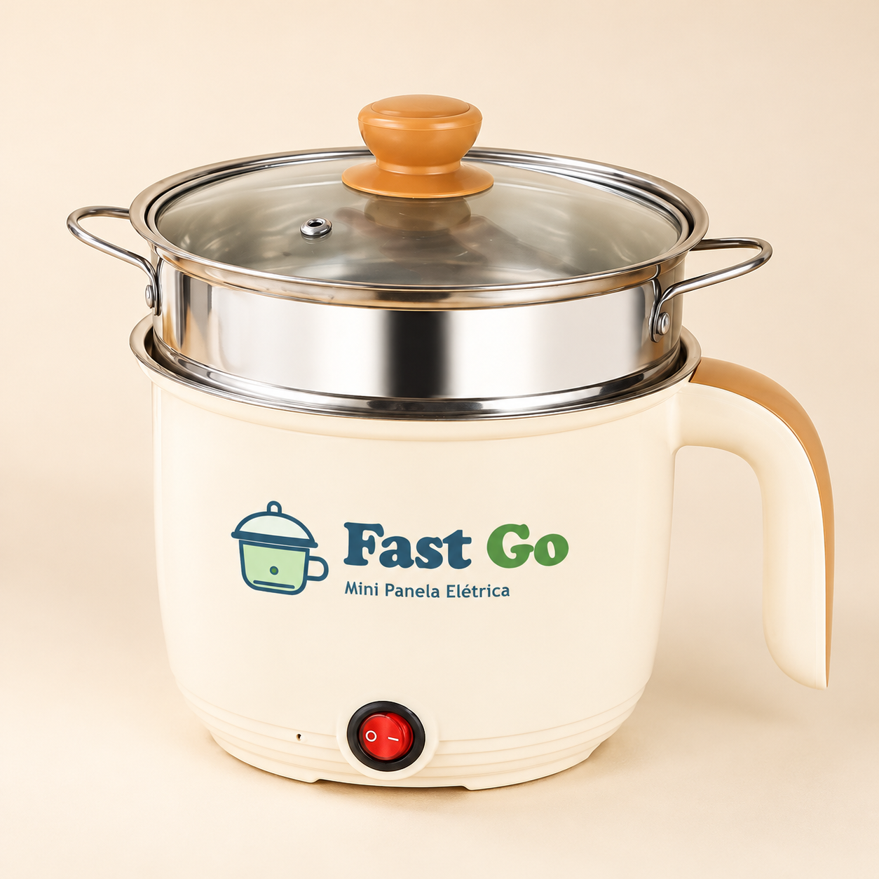 Uma Mini Panela Elétrica Fast Go com tampa de vidro